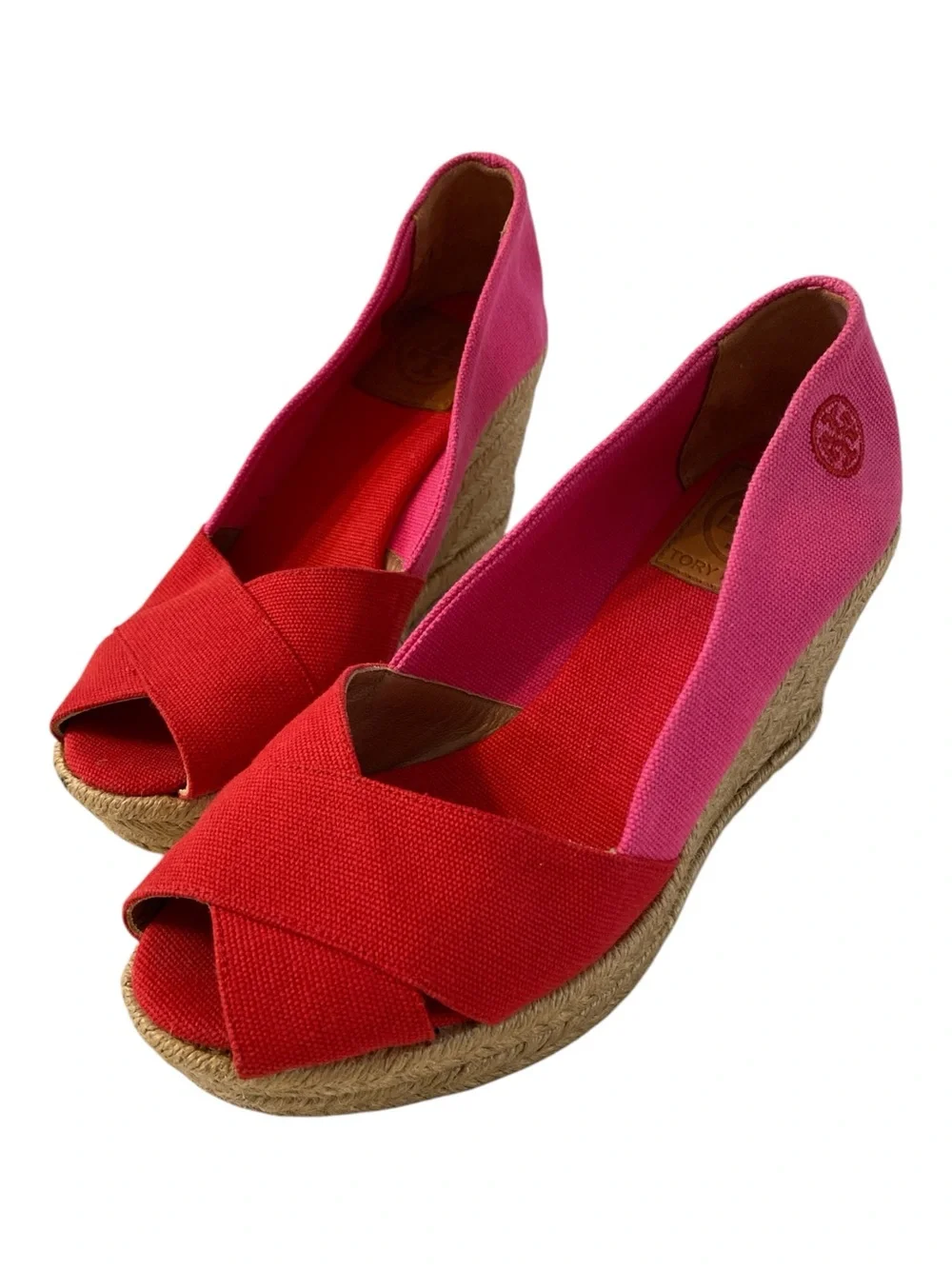 Tory Burch Filipa Colorblock Canvas Red and Pink Espadrilles 6